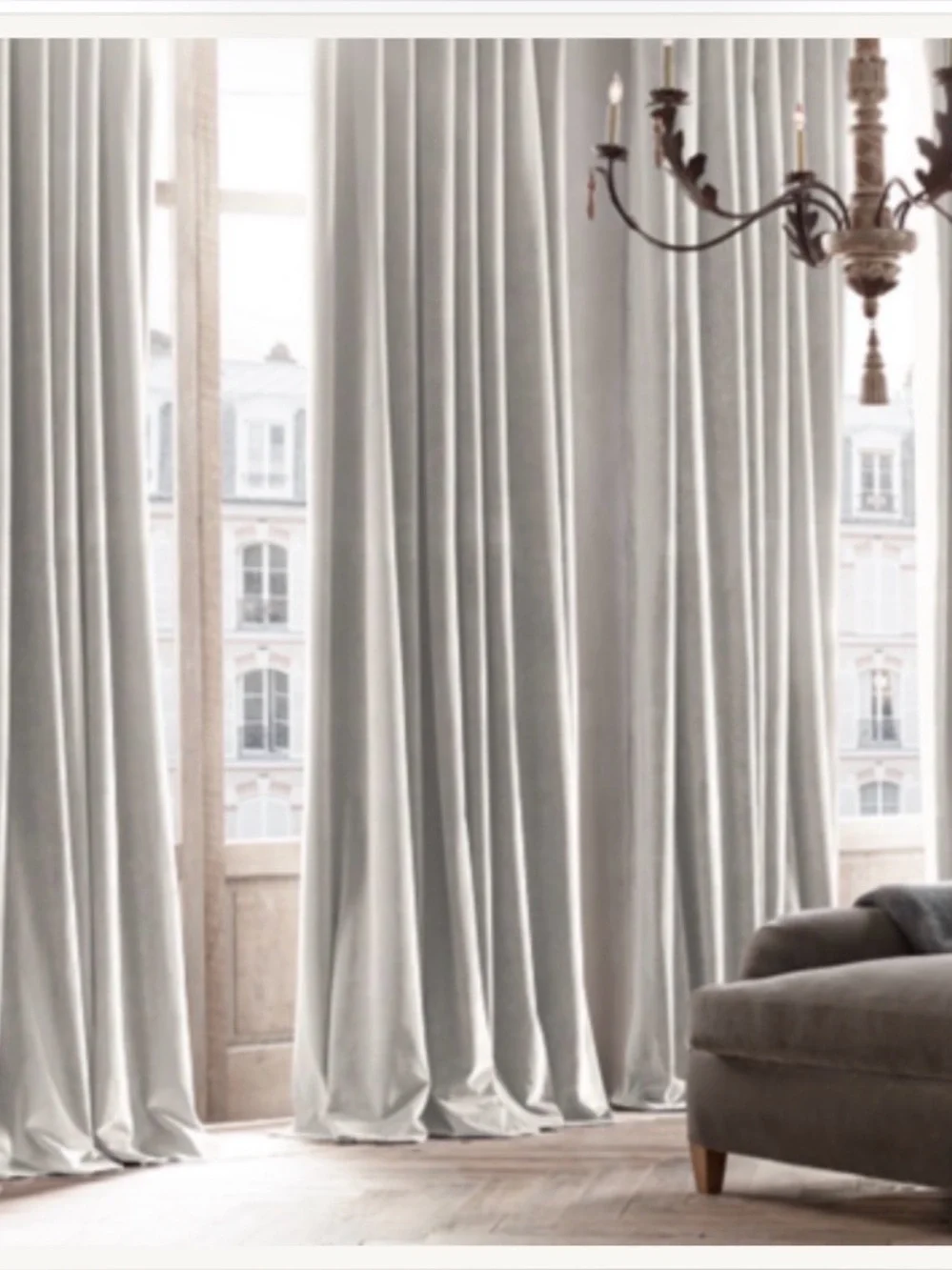 RH Light Gray Velvet CURTAIN DRAPERY with Full Lining. 50”x106”. New!